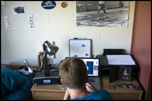 Cooper in his dorm room.