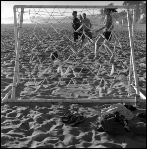 There's a regular crew that meets on Sundays at Seabright Beach for sand soccer. They play hard! 