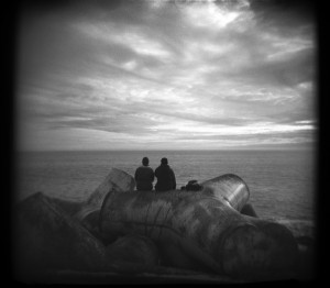 A Hallmark moment on the harbor jetty in Santa Cruz.